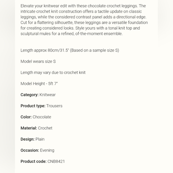 NWT PrettyLittleThing Choclate Crochet Knit Contrast Panel Legging Crop Top S - Picture 10 of 13